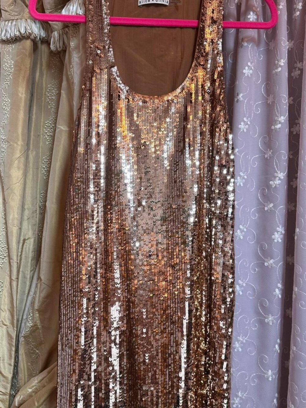 Alice + Olivia rose gold sequin racer back dress | Size medium | New without tag